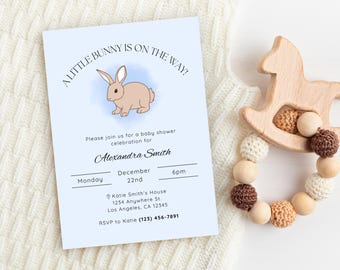 Blue Bunny Baby Shower Invitation, Editable Printable (Mobile & 5x7) Baby Boy Shower Invite