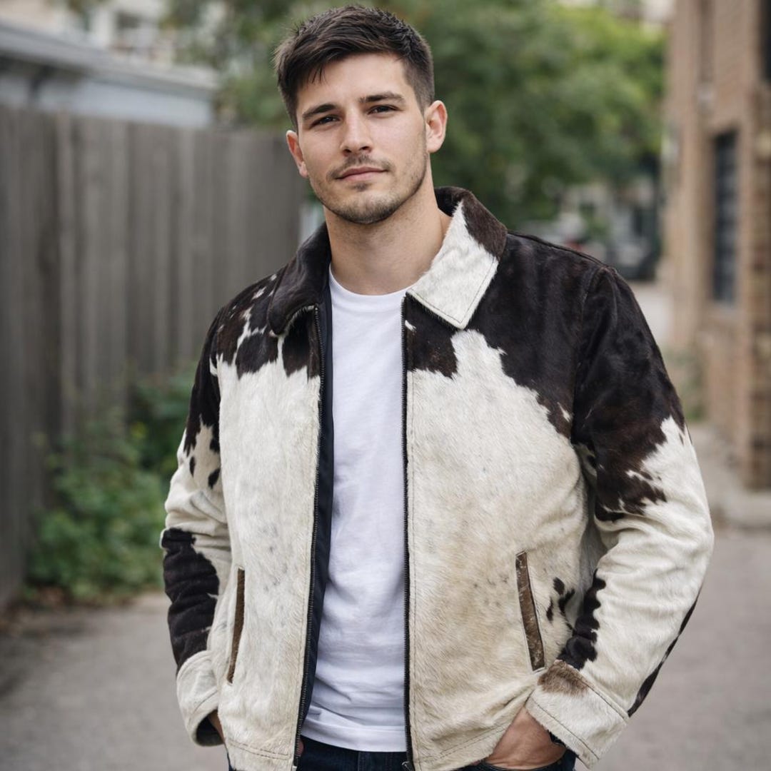 Western Ranch Jacket Cowhide Leather Jacket, Men Western Outerwear, Trendy Ranch Style Coat ...