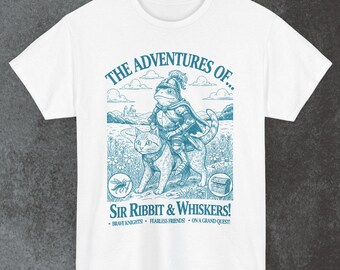 Frog & Cat on a Quest Shirt | Funny Medieval Frog T-Shirt | Whimsical Tee | Unwearable Shirts | Weirdcore Kidcore Shirt