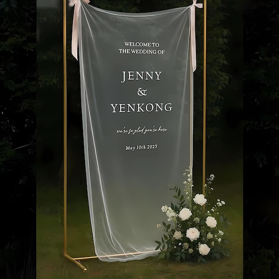 Sheer Tulle Wedding Welcome Sign, Romantic Lace Banner