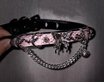 Custom Butterfly Leather Collar – Engraved, Personalized Women's Collar