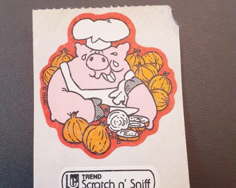 vintage 80s Trend onion pig scratch and sniff sticker module *damaged*
