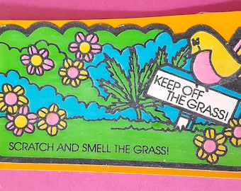 vintage 80's Mello Smello Grass matte scratch 'n sniff sticker *used*