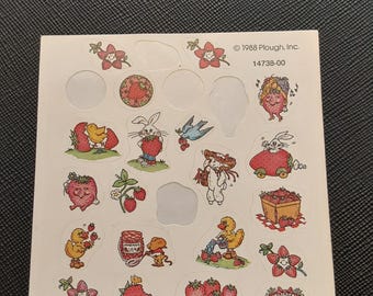 vintage 80's Plough Inc. scratch & sniff strawberry small sticker sheet *partial*