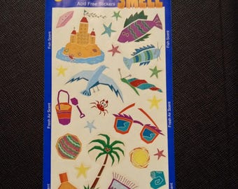 Foglio di adesivi da grattare e annusare Mello Smello Beach con 3 diverse fragranze *danneggiato*