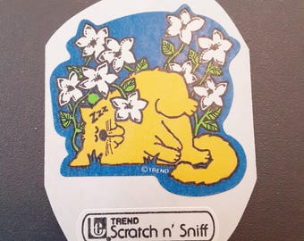 vintage 80s Trend gardenia cat scratch and sniff sticker module *trimmed*