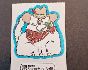 vintage 80s Trend catnip cowboy cat scratch and sniff sticker module