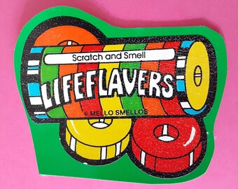 vintage 80's Mello Smello Life Flavers candy matte scratch 'n sniff sticker *used*