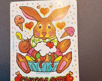 vintage 80s illuminations chocolate bunny scratch and sniff sticker module *damaged*