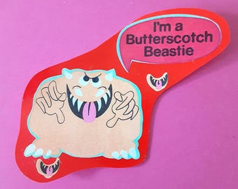RARE! vintage 80's Sandylion butterscotch beastie matte scratch 'n sniff sticker *used*