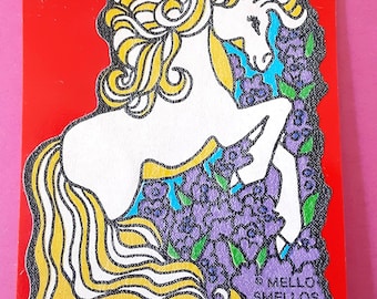 vintage 80's Mello Smello uniocrn flowers matte scratch 'n sniff sticker *used*