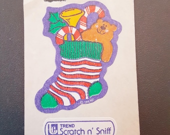 vintage 80s Trend teddy in stocking scratch and sniff sticker module *damaged*