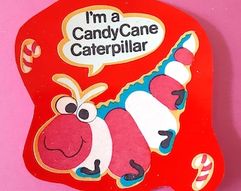 RARE! vintage 80's Sandylion candy cane caterpillar matte scratch 'n sniff sticker *used*
