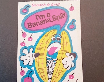 vintage 80s Sandylion banana split scratch and sniff sticker module
