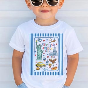 USA 250th Anniversary Toddler Girl Shirt, Kids Retro 4th of July Tee, Hand Drawn Patriotic Youth Tshirt, 2026 America Sestercentennial Gift