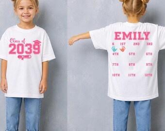 Custom Class of 2038/2039 Handprint Shirt, Grow With Me Graduation Tee, First Day of School Shirt, Personalized Kids Graduation Gift