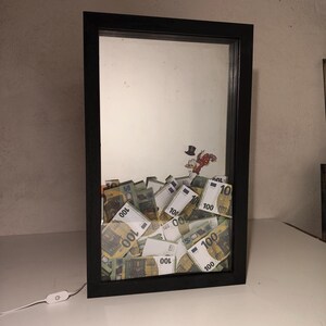 Handmade Money Pool Display Frame, Scrooge McDuck, Infinite Effect, Black Wood Frame