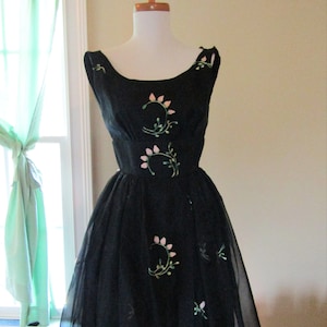 1950s Silk Organza/Organdy Rosebud Party Dress XXS
