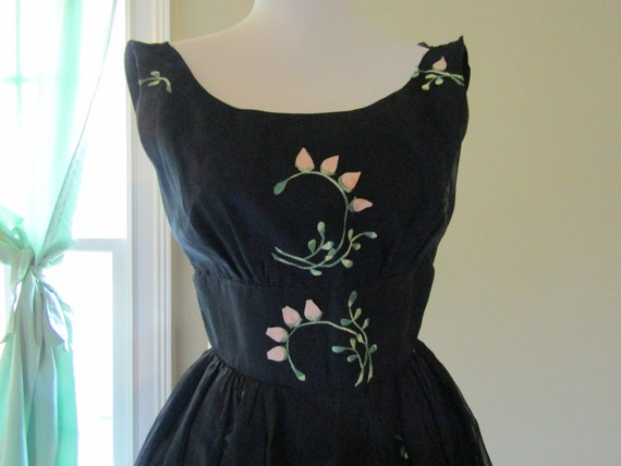 1950s Silk Organza/Organdy Rosebud Party Dress XXS - image 2