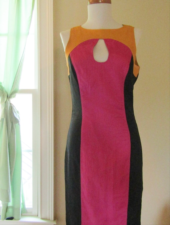 1980s Kenar Linen Colorblock Sheath Dress XS Etsy