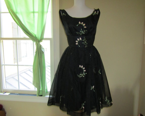 1950s Silk Organza/Organdy Rosebud Party Dress XXS - image 3