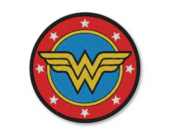 Round Hero Symbol Patch – Gold Winged “W” Emblem Iron On/Sew On Badge