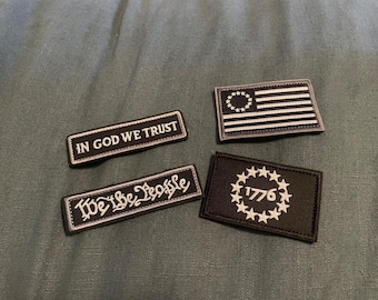 Betsy Ross Flag & 1776 Embroidered Patch Set | We The People In God We Trust