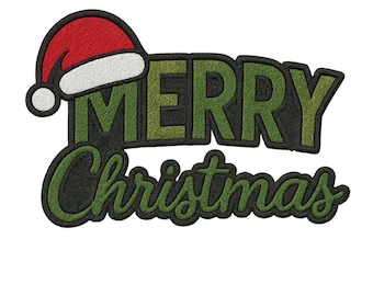 Merry Christmas Embroidered Iron On Patch with Santa Hat