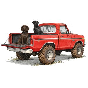 Vintage red Truck PNG, Vday Dog Toddler Shirt Graphic, Cute Trending Hunting Dogs Valentines PNG Boykin Spaniel, Black Lab Dog Sweater Png