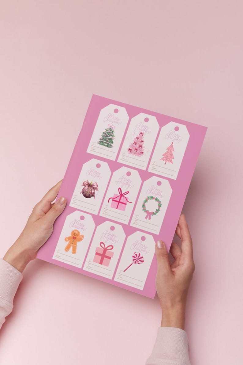 Pink Christmas Gift Tags Printable | Cute Pastel Holiday Tags | Merry ...