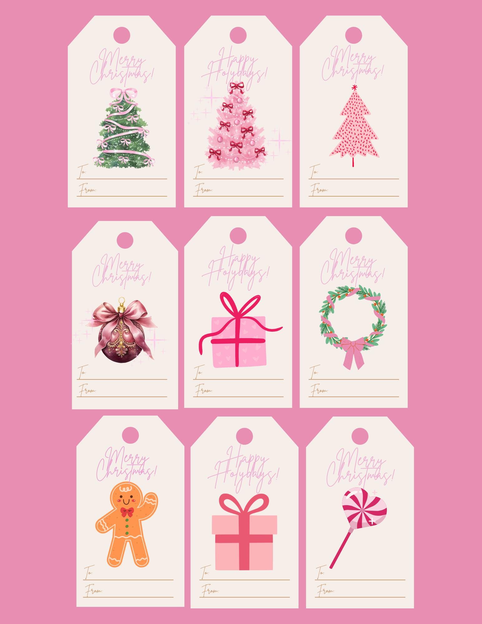 Pink Christmas Gift Tags Printable | Cute Pastel Holiday Tags | Merry ...