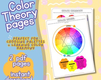 Color Theory Printable | Color Wheel & Color Harmony Chart | Instant PDF Download