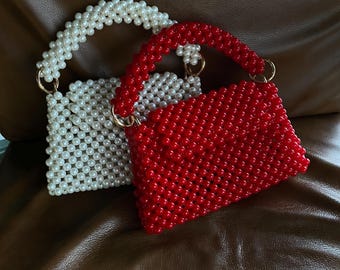 Beaded Bag, Handmade Purse, Acrylic Bead Handbag, Shoulder Bag, Evening Purse
