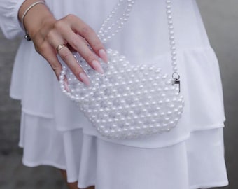 Beaded Shoulder Purse – Black, Red, White | Gold or Silver Hardware