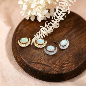 Opal Moon Stud Earrings, Sterling Silver Opal Earrings,Bridal Earrings, Wedding Jewelry, Bridesmaid Gifts, Mother's Day Gift for Her
