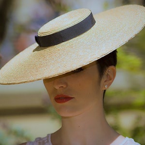 Fine Straw Boater Hat ''SUMMER VOGUE'' Classic Style for Weddings - Royal Ascot- Kentucky Derby