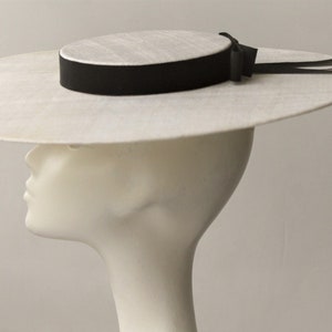 Ivory Straw Boater ''REGENT'' Hat with Grosgrain Ribbon Mother of the Bride Royal Ascot Races Kentucky Derby Hat image 2