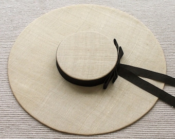 Ivory Straw Boater ''REGENT'' Hat with Grosgrain Ribbon - Mother of the Bride - Royal Ascot Races - Kentucky Derby Hat