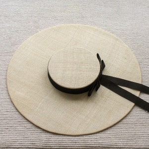 Ivory Straw Boater ''REGENT'' Hat with Grosgrain Ribbon Mother of the Bride Royal Ascot Races Kentucky Derby Hat image 1