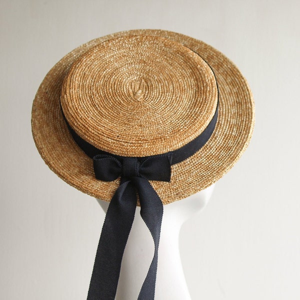 Straw Boating Hat ''COCO MONROE'' in Fine Milan Straw - Weddings - Royal Ascot - Kentucky Derby