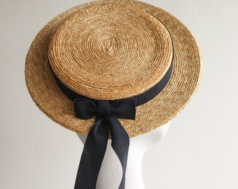 Straw Boating Hat ''COCO MONROE'' in Fine Milan Straw - Weddings - Royal Ascot - Kentucky Derby