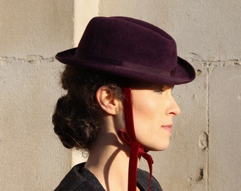 Velour Felt Fedora ''ADAEZE''  Hat with Velvet Ribbon - Weddings - Royal Ascot - Kentucky Derby