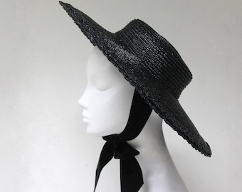 Black Straw Bergère ''GABRIELLE'' Straw Hat by And They Loved Hats - Occasions - Weddings - Ladies Derby Events