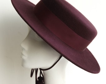 Burgundy Riding Hat &#39;&#39;PALOMINA&#39;&#39; in Plush Velour Felt - Equestrian Hat with Tassels - Weddings - Kentucky Derby - Royal Ascot Boater Hat