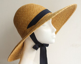 Natural Straw Cloche Hat ''WINONA'' with Wide Brim & Ribbon Ties - Picnic Hat - Sun Hat - Vacation In Style