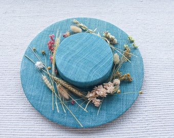 Blue Straw Hat ''HUDSON'' with Flowers - Luncheon - Tea Party Boater - Spring Wedding Boater Hat - Kentucky Derby Hat