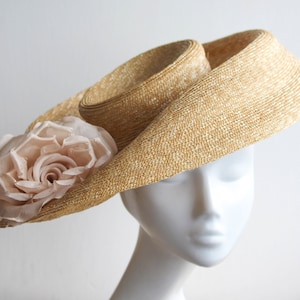 Opulent Straw Picture Hat ''PASADENA'' Hat with Opulent Silk Rose - Summer Weddings - Ladies Royal Ascot Hat - Kentucky Derby Races