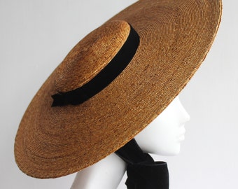 Luxurious Straw Boater ''MONTPELLIER HONEY'' with Wide Brim - Weddings & Races - Melbourne Cup Hat