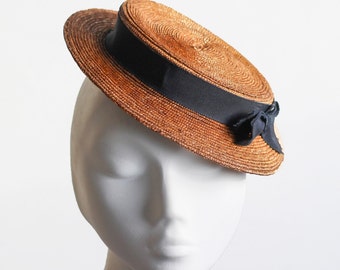 Straw Boater ''MONROE'' Hat - Luxurious Straw Canotier - Nautical Gift - Ladies Weddings & Races Hat