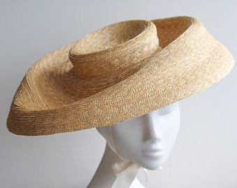 Sculpted Straw Cloche Hat '' PASADENA'' Luxurious Sun Hat w/ Wide Brimmed Hat - Weddings & Races